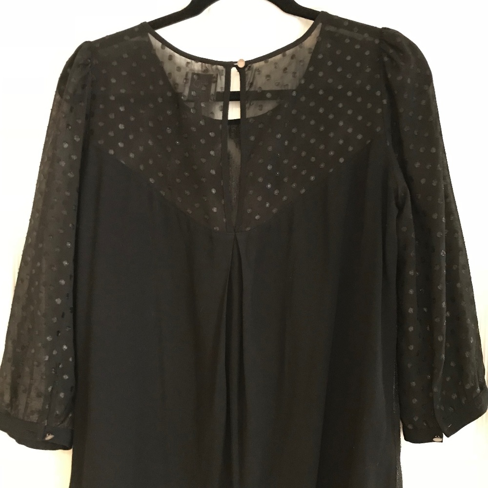Anthropologie Sheer Black Patterned Blouse